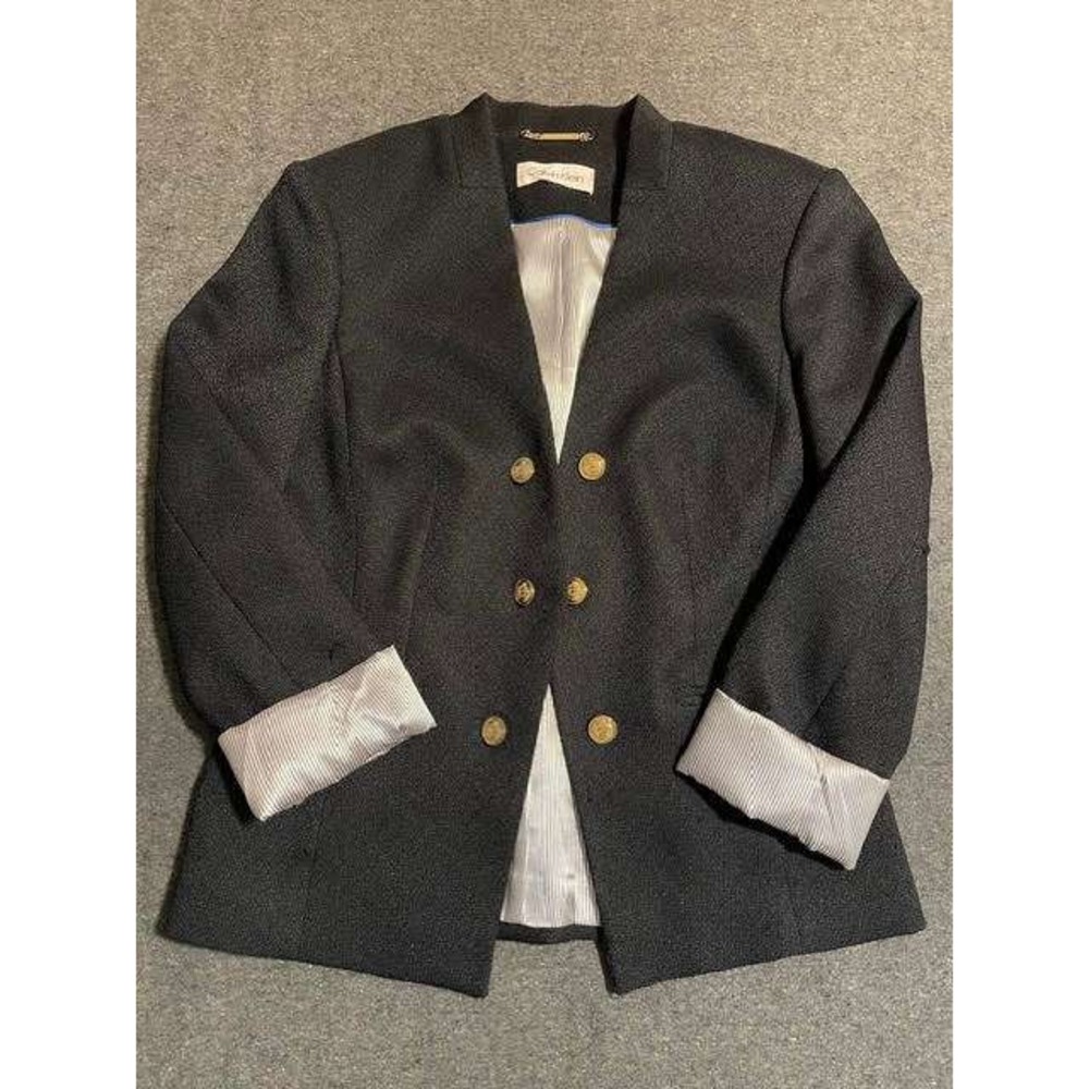 Calvin Klein Women's Black Woven Blazer. No Size PTP: 19"-Shoulder to hem: 22"